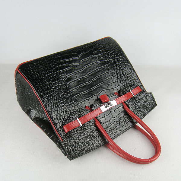 High Quality Fake Hermes Birkin 35CM Crocodile Veins Leather Bag Black/Red 6089 - Click Image to Close